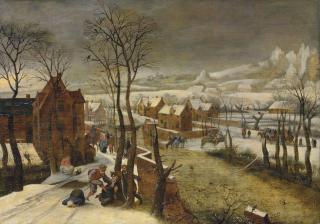 Abel Grimmer - A village landscape in winter with the Massacre of the Innocents