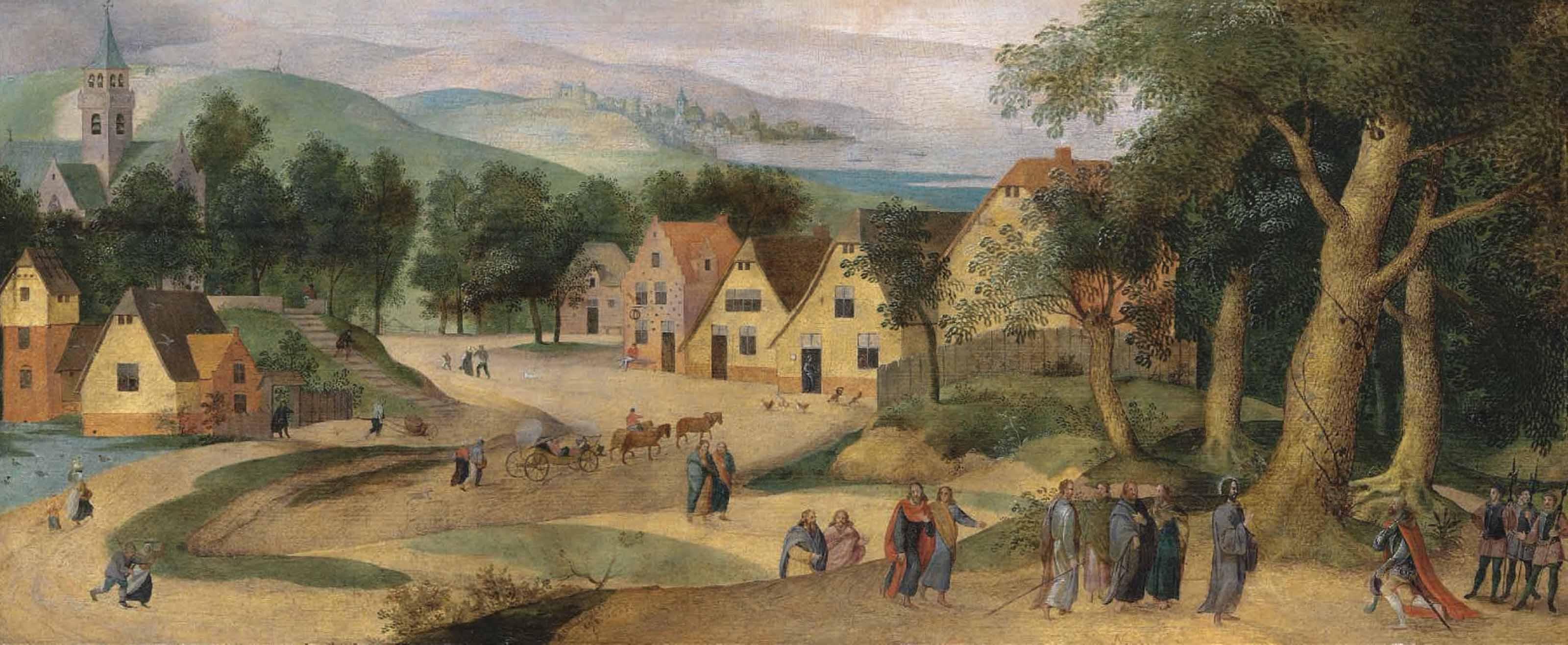 Abel Grimmer - A village landscape with Christ and the Centurion