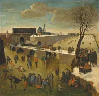 Abel Grimmer - A winter landscape with ice skaters before the Gate of Saint George, Antwerp