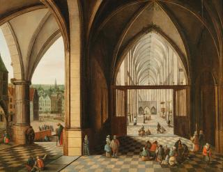 Abel Grimmer - An Imaginary Church Interior with a Town beyond