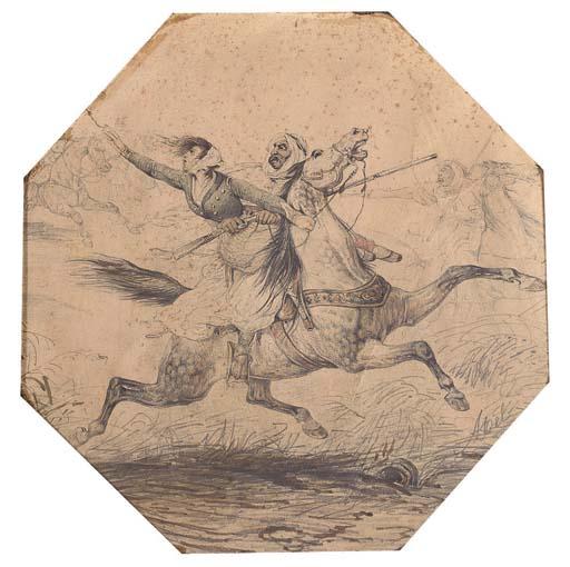 Abel Pujol - A vivandière being kidnapped by a mounted arab warrior