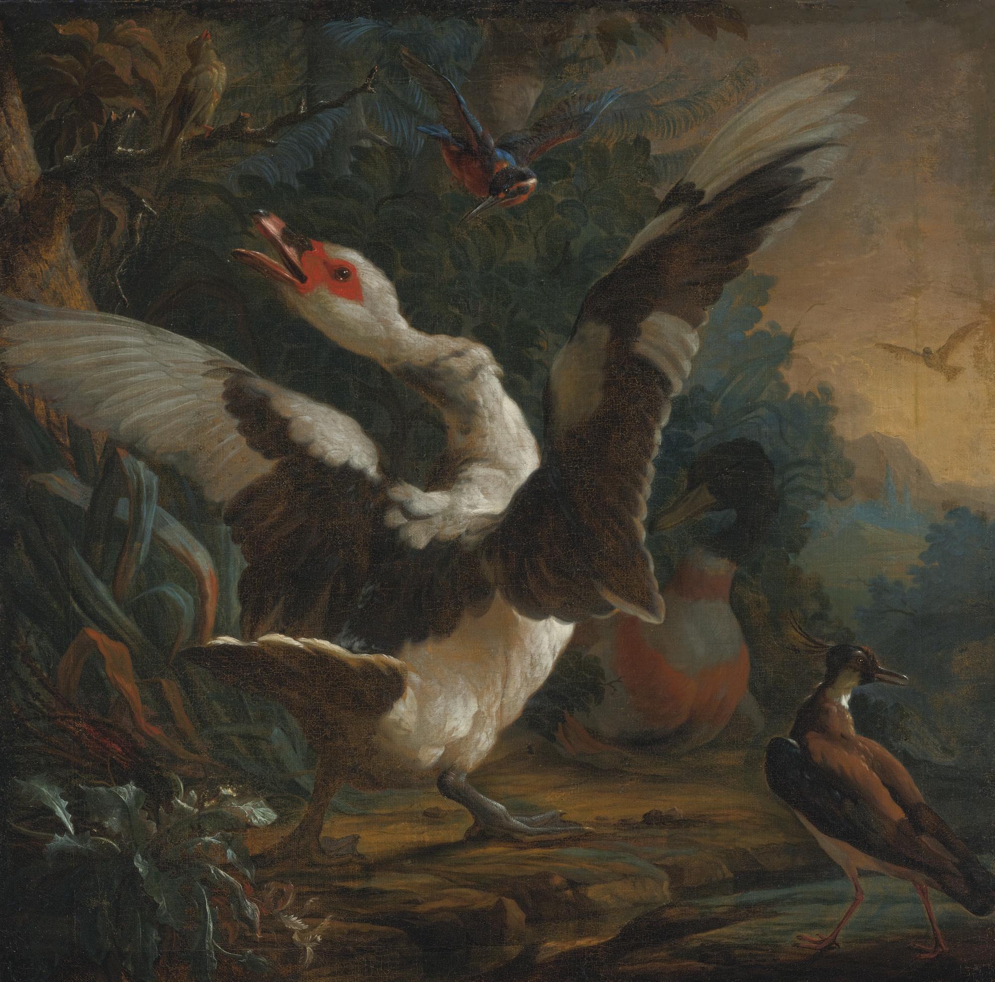 Abraham Bisschop - A Goose, A Kingsfisher, And Other Birds In A Landscape