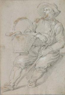 Abraham Bloemaert - A Seated Peasant With A Basket (Recto); A Shack By A Fence (Verso)