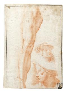 Abraham Bloemaert - A Study Of A Leg And Two Separate Head Studies
