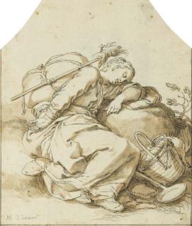 Abraham Bloemaert - A young girl sleeping at the side of a road