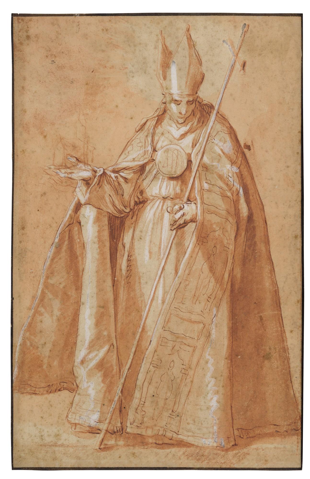 Abraham Bloemaert - Recto: A Bishop Verso: A drapery study
