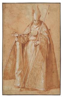 Abraham Bloemaert - Recto: A Bishop Verso: A drapery study