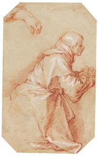 Abraham Bloemaert - Recto: A praying, kneeling monk and study of a hand Verso: Studies of legs
