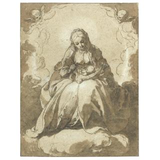 Abraham Bloemaert - Recto: The Madonna Seated On The Crescent Moon, The Christ Child On Her Lap; Verso: A Sketch Of A Man\'S Clothing Or Suit Of Armour