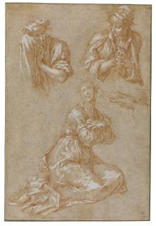 Abraham Bloemaert - Recto: Three Studies Of A Female Figure And A Pair Of Hands; Verso: Two Studies Of A Young Man, His Arms Upraised