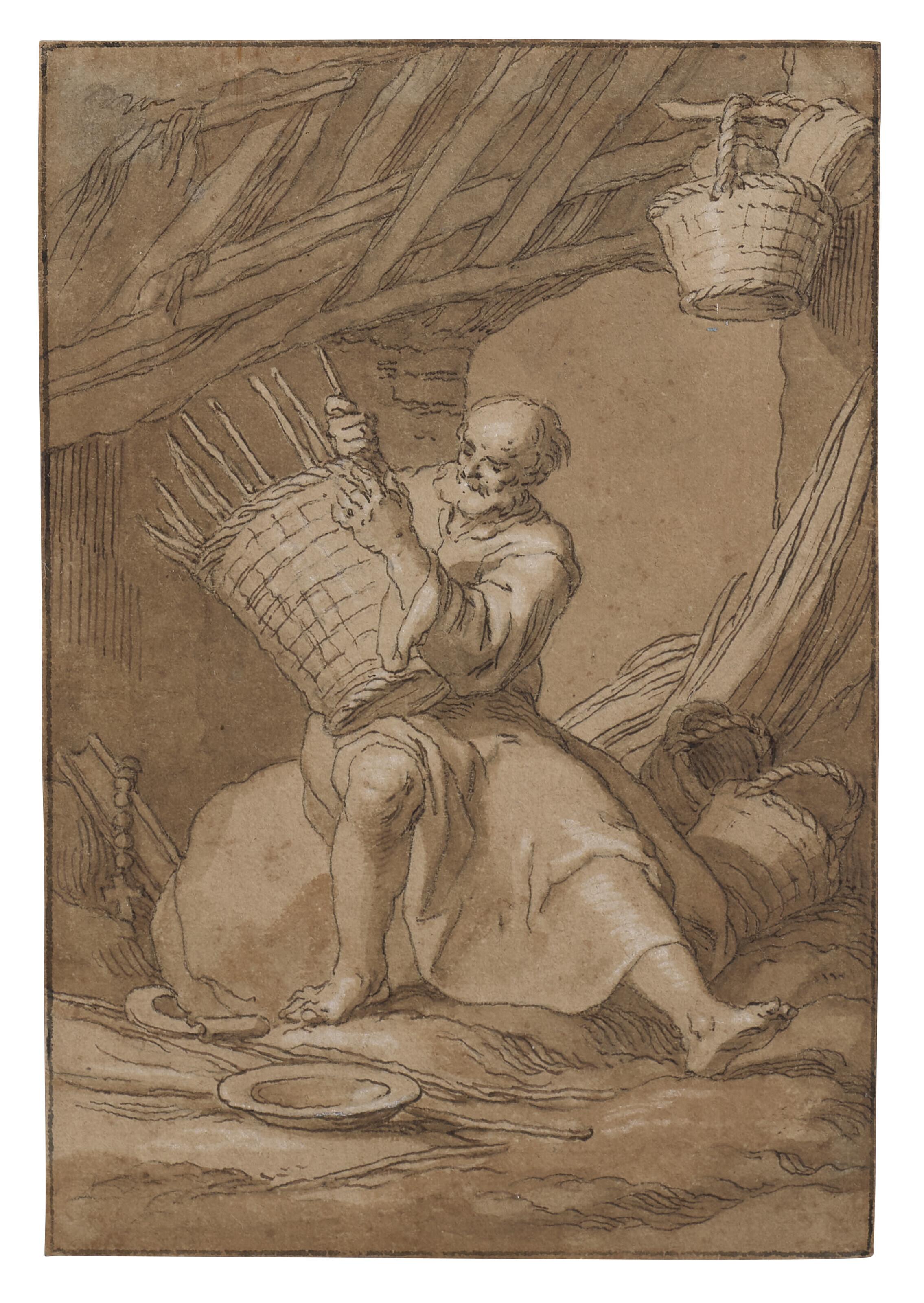 Abraham Bloemaert - Saint Arsenius the Great (of Skete) in his cell, waving a basket