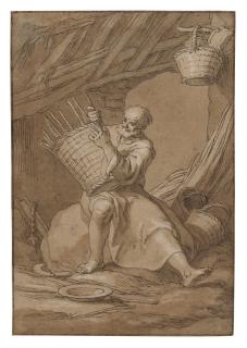 Abraham Bloemaert - Saint Arsenius the Great (of Skete) in his cell, waving a basket