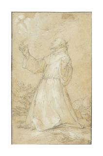 Abraham Bloemaert - Saint Francis of Assisi receiving the Stigmata, a Franciscan brother to his right