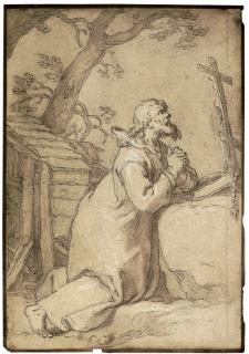 Abraham Bloemaert - Saint Paul of Phermae kneeling in prayer before a crucifix