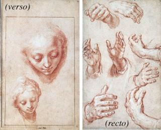Abraham Bloemaert - Studies of hands (recto); Two studies of the head of the Virgin (verso)