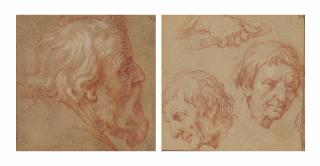 Abraham Bloemaert - Tête De Vieil Homme Barbu; Et Étude De Deux Têtes D\'Homme Et D\'Une Main Tenant Un Ouvrage