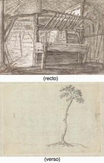 Abraham Bloemaert - The interior of a stable (recto); Study of a tree (verso)