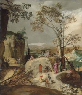 Abraham Bloemaert - The Sermon on the Mount, a rocky landscape beyond