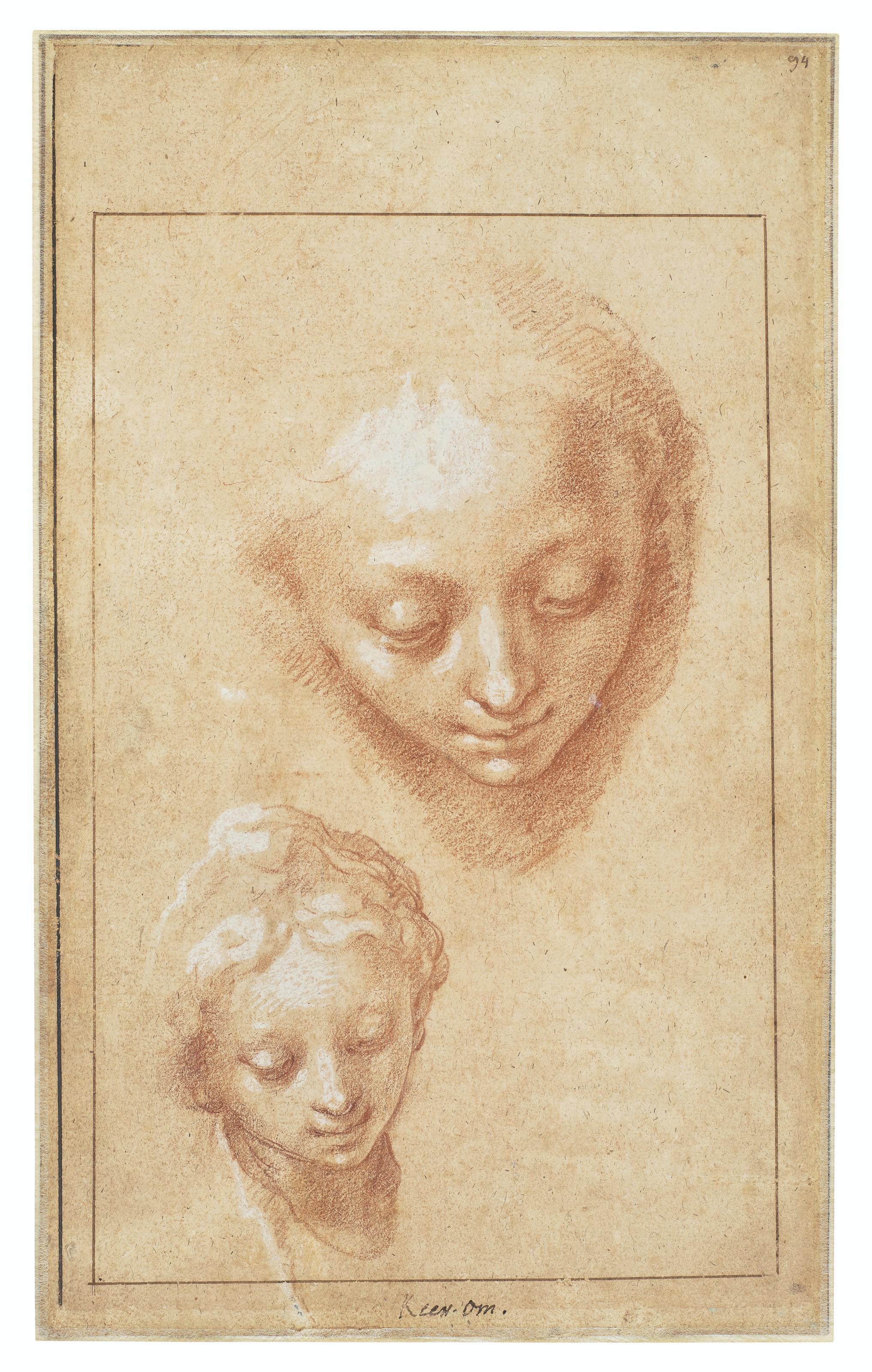Abraham Bloemaert - Two studies of female head (recto); Studies of hands (verso)