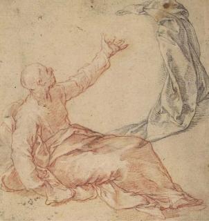 Abraham Bloemaert - Un homme assis, tendant le bras vers la droite, avec une étude de draperie