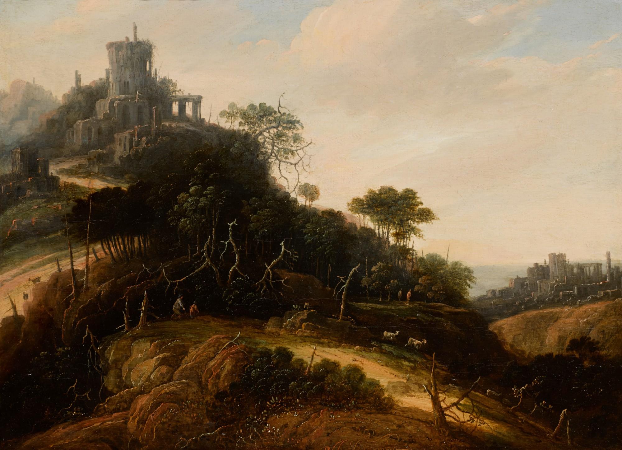 Abraham Blommaert - An Imaginary Mountainous Landscape, With Figures, Animals, And Castle Ruins Beyond
