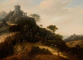 Abraham Blommaert - An Imaginary Mountainous Landscape, With Figures, Animals, And Castle Ruins Beyond