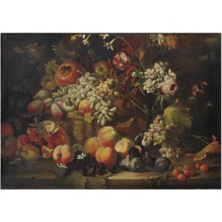 Abraham Brueghel - Natura Morta Di Frutta E Fiori Con Melograni E More