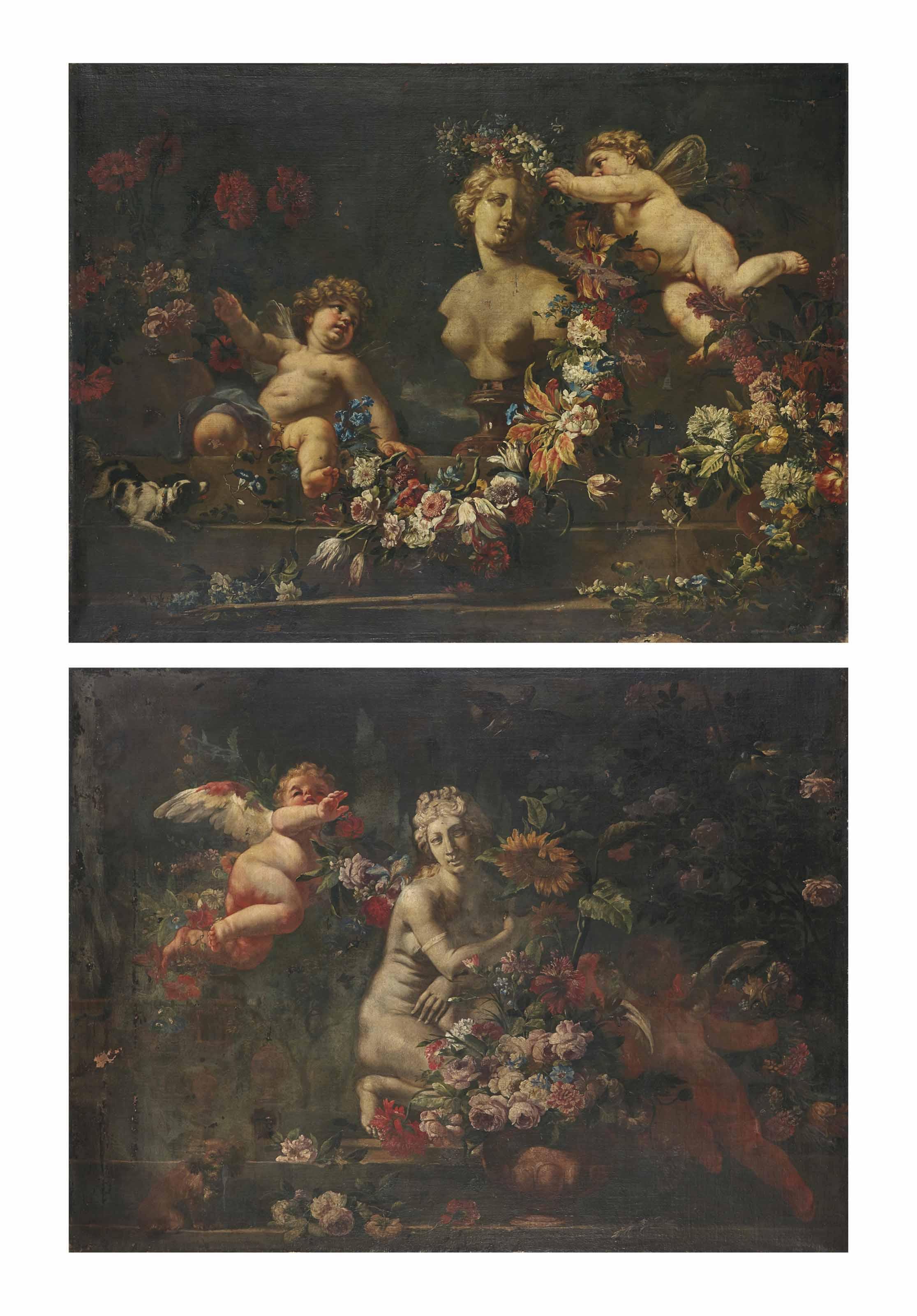 Abraham Brueghel - Nature morte à la Vénus accroupie ; et Nature morte au buste de Vénus