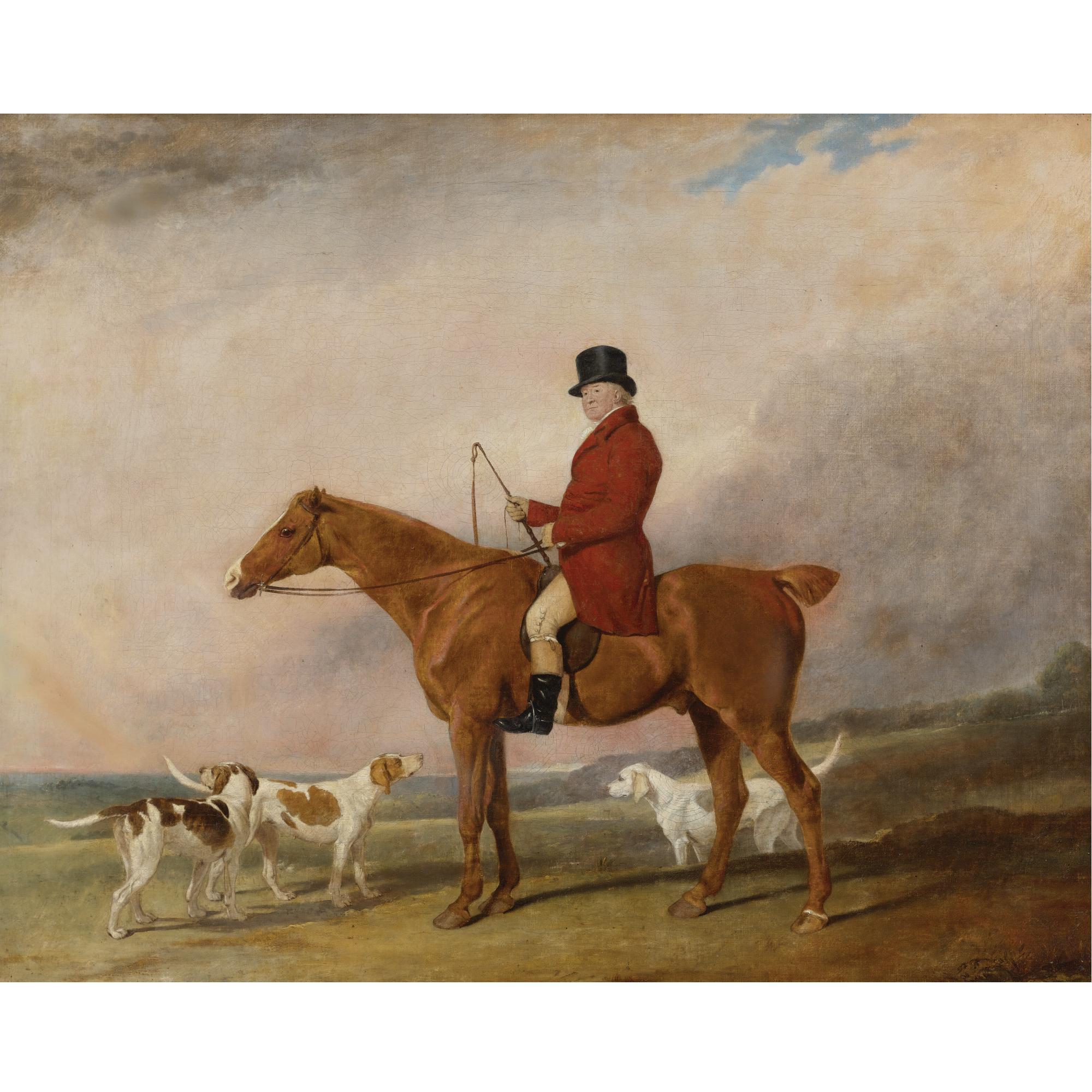 Abraham Cooper R.A. - British Thomas Rounding, Esq. On His Favorite Hunter Spankaway With Gladsome, Governess And Syren, Staghounds Of The Epping Forest Hunt
