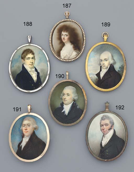 Abraham Daniel - A Young Lady Called Mrs Smith In Grey Silk Dress With Lace Collar, Long Brown Curling Hair