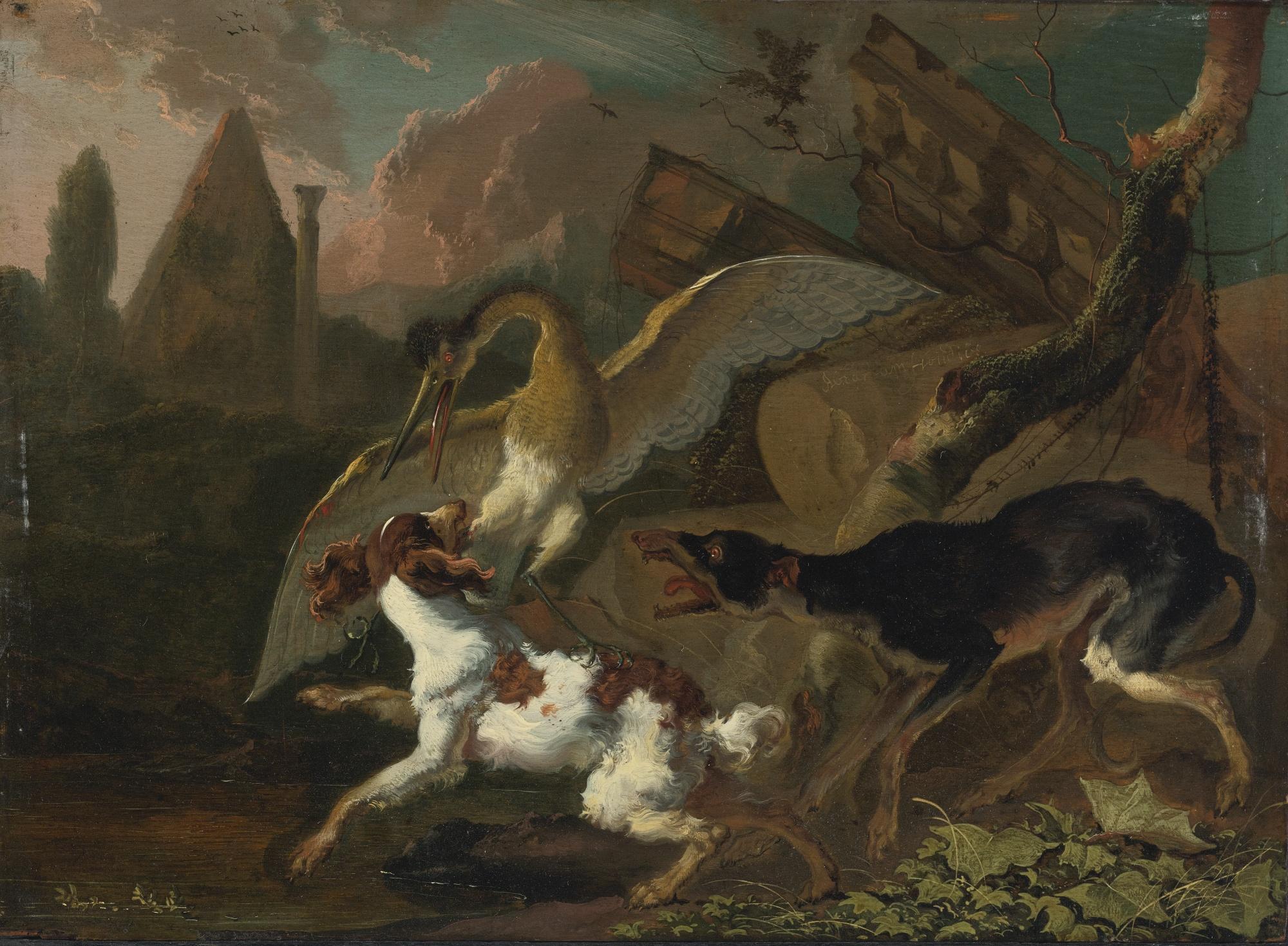 Abraham Danielsz. Hondius - A Bird And Dog Fighting