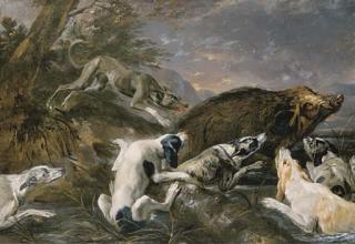 Abraham Danielsz. Hondius - Hounds Attacking A Boar In A River Landscape