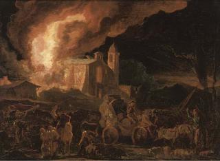 Abraham Danielsz. Hondius - Soldiers sacking a burning monastry