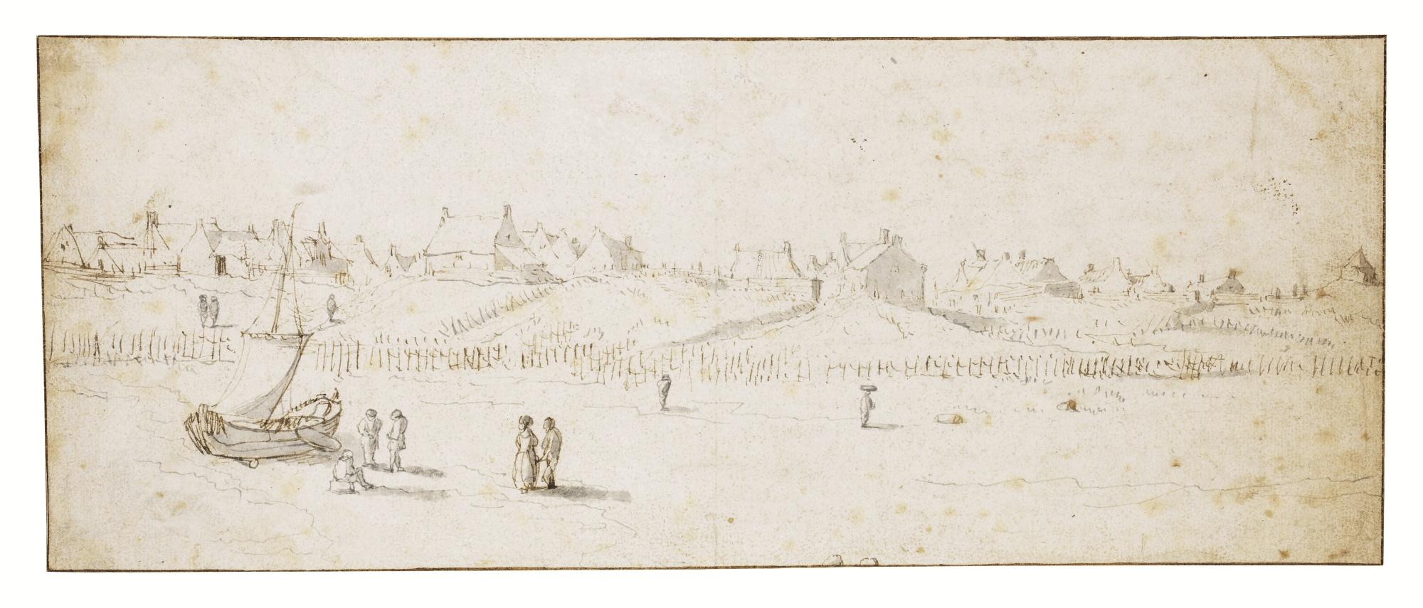 Abraham De Verwer - A Fishing Village In The Dunes, With Figures By A Beached Boat In The Foreground 