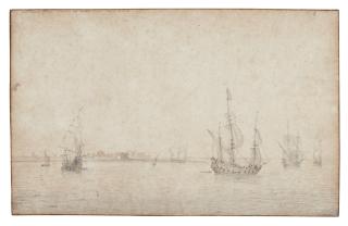 Abraham De Verwer - Shipping Off Hellevoetsluis, In South Holland