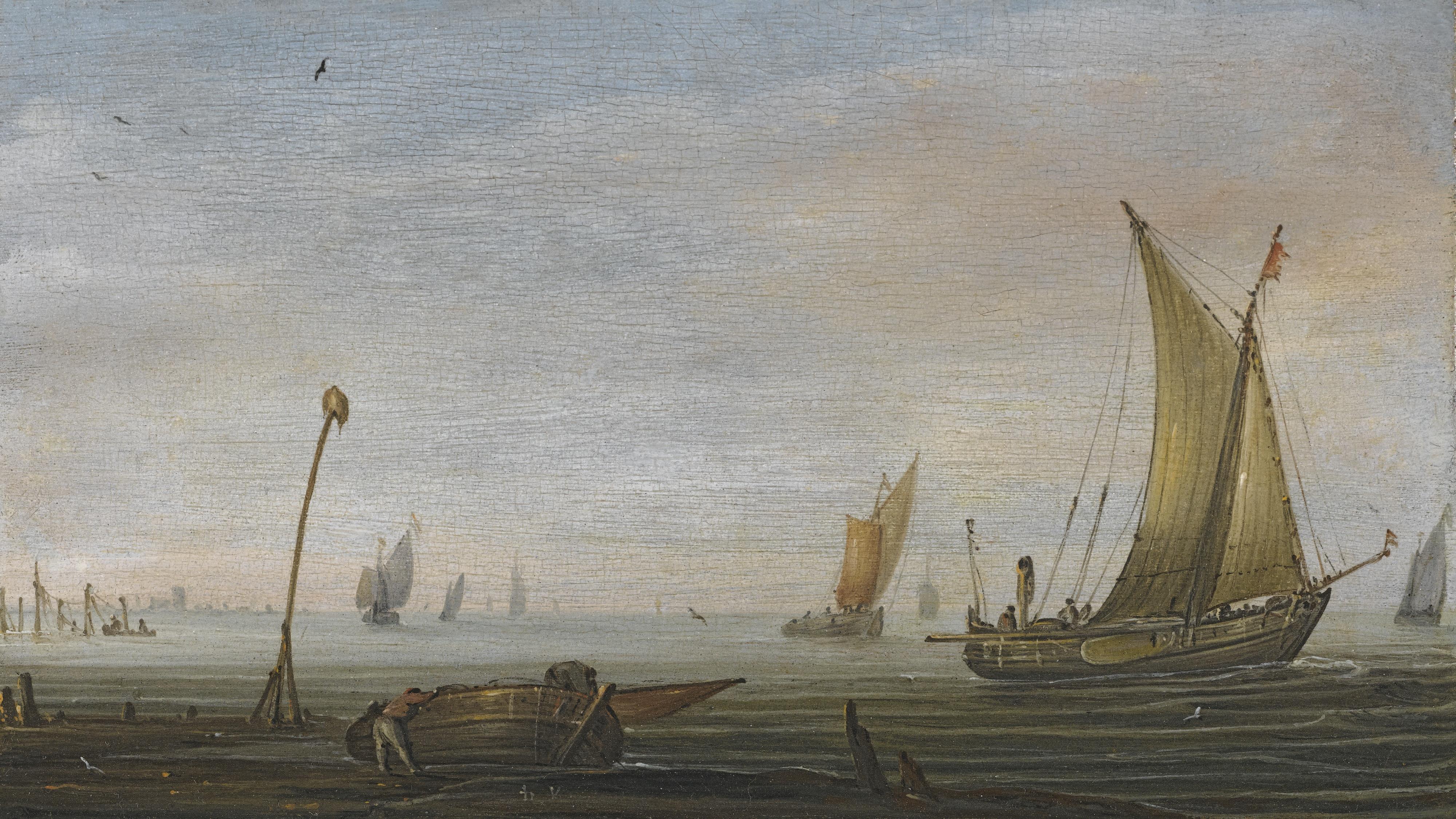 Abraham De Verwer - Small Vessels On The Zuider Zee