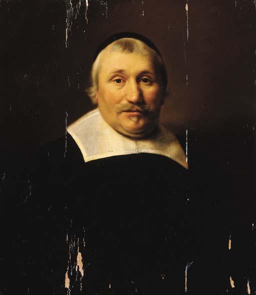 Abraham De Vries - Portrait of a parson, half length, wearing black costume with lace collar and black cap