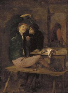 Abraham Diepraam - A tavern interior with boors drinking and smoking