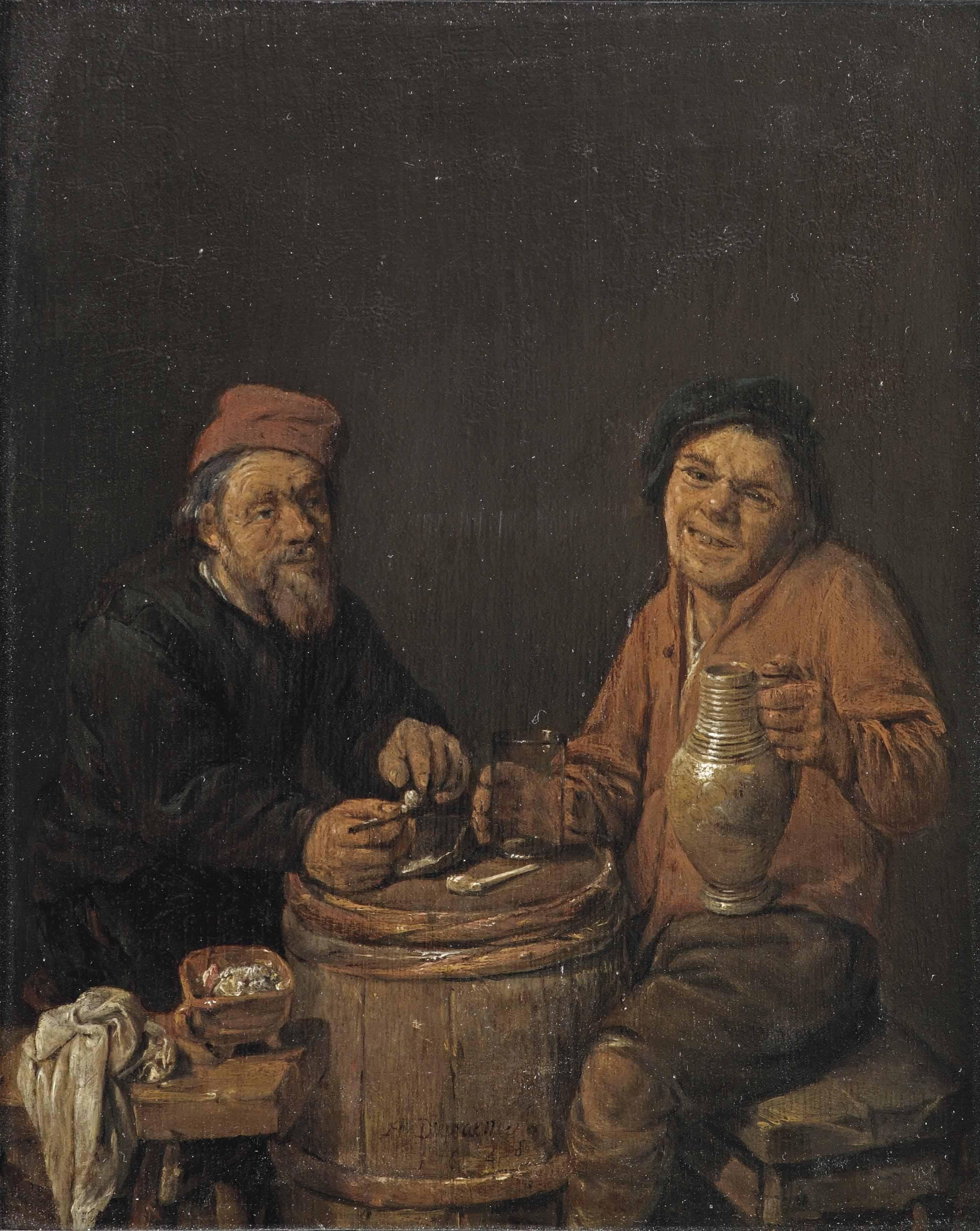 Abraham Diepraam - Two peasants smoking and drinking