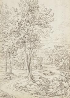 Abraham Genoels - A landscape by a river with buildings in the distance