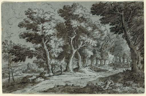 Abraham Genoels - A wooded landscape with figures on a path