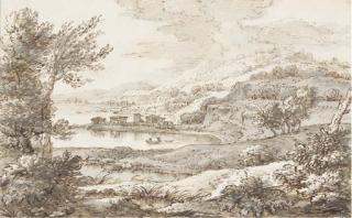 Abraham Genoels - Paysage Montagneux Avec Un Lac, Un Village Dans Le Fond