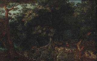 Abraham Govaerts - A Wooded Landscape With Hunters On A Path