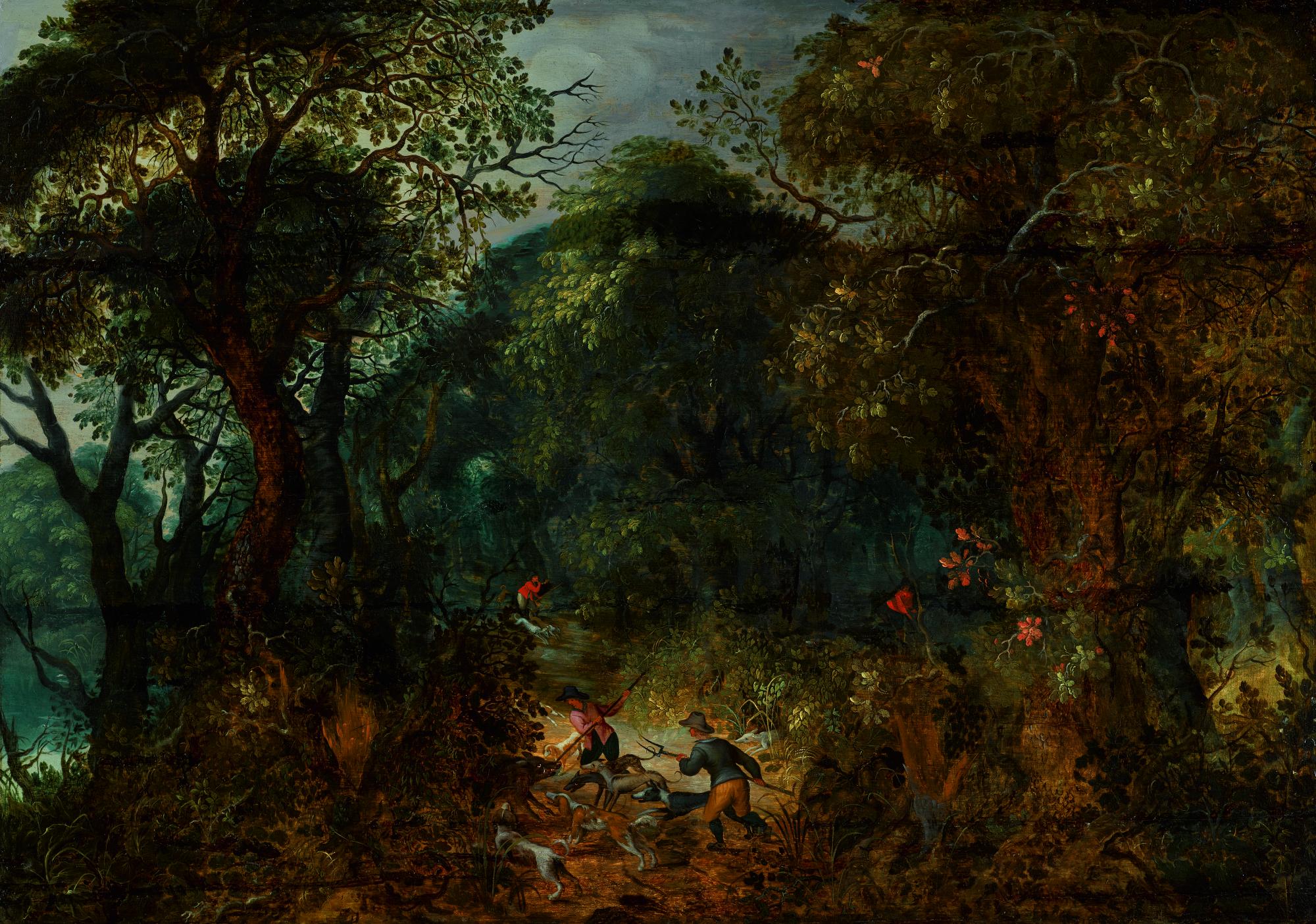 Abraham Govaerts - Wooded Landscape With A Boar Hunt