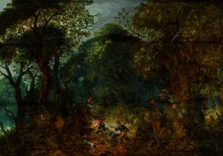 Abraham Govaerts - Wooded Landscape With A Boar Hunt