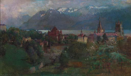 Abraham Hermenjat - A Swiss town by Lake Geneva