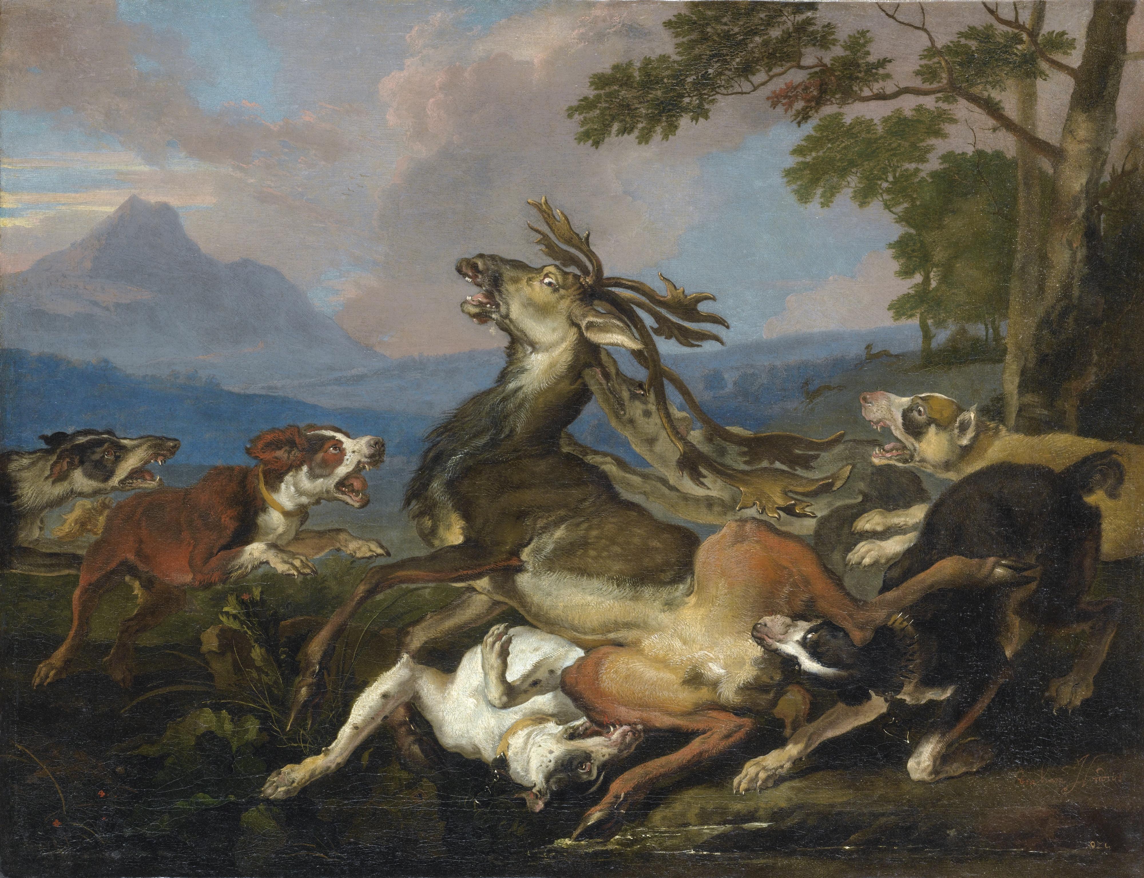 Abraham Hondius - L\'Halali Du Cerfabraham Hondius ; The Deer Hunt ; Signed Lower Right ; Oil On Canvas, Unframed