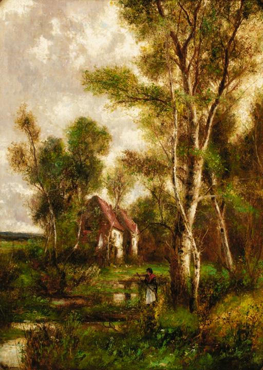 Abraham Hulk Jnr. - A wooded landscape with a peasant before a cottage