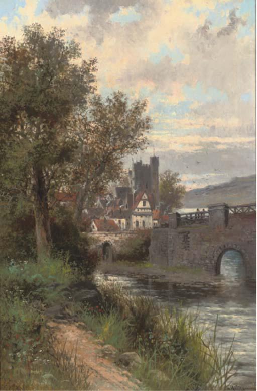 Abraham Hulk Jnr. - The riverside track, a bridge beyond; and A boat in the reeds, a town beyond