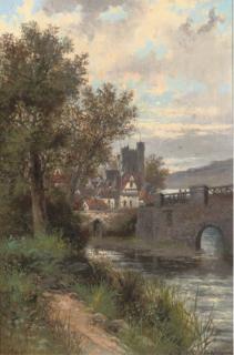 Abraham Hulk Jnr. - The riverside track, a bridge beyond; and A boat in the reeds, a town beyond